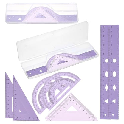 PATIKIL Geometry Set 2Pcs 8" Aluminum Ruler & 4 Triangles, Metal Protractor - color: Gradient Purple, size: 8 Inch
