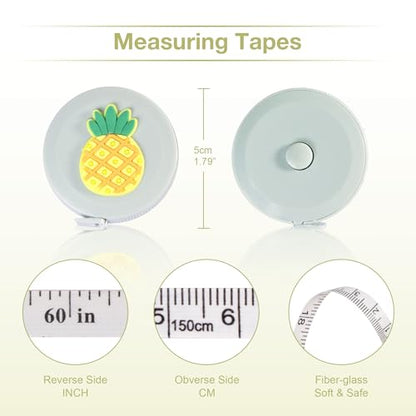 8 Cartoon Cute Pocket Kids Tape Measure Retractable+2 Pack Soft Body Measuring Tape for Body Measurements(60-Inch), Mini Tape Measures for Body, Sewing, Cutting, Weight Loss Measurement