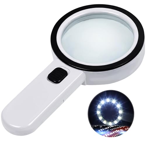 Nazano Magnifying Glass with 12 LED Lights for Senior Reading, 10X - color: White