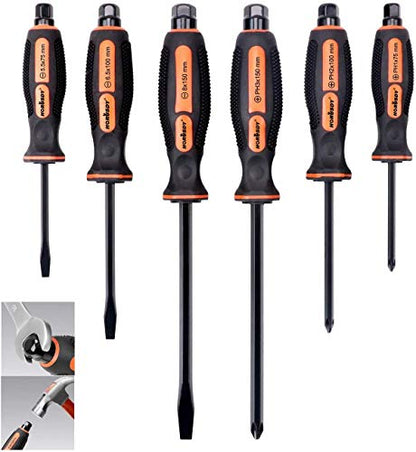 HORUSDY 6-Pieces Magnetic Screwdriver Set, 3 Phillips and 3 Flat Head Tips Screwdriver for Fastening, Chiselling and Loosening Seized Screws (New Screwdriver Set) - style: 6-Pieces Magnetic Screwdriver Set