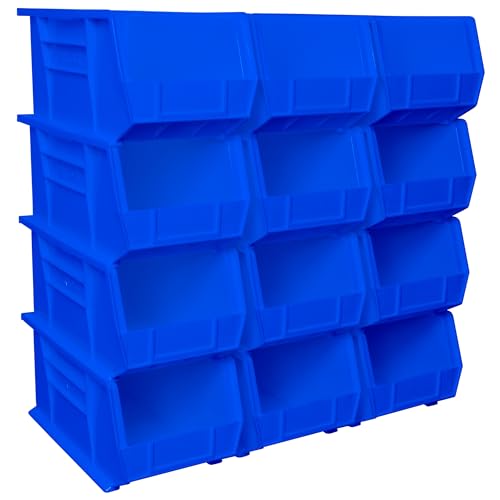 Akro-Mils 12 Pack AkroBins Plastic Storage Bins, Space-Saving Stackable Organizers for Garage, Classroom and Warehouse Organization, Blue - color: Blue