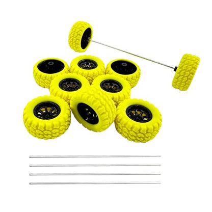 10PCS Toy Car Wheel RC Car Rubber Tire Wheel with 5PCS Shaft Round Rod Axles for RC Car Truck Robot DIY Model Toy Wheel Parts (2x33mm Yellow) - style: 2x33mm Yellow