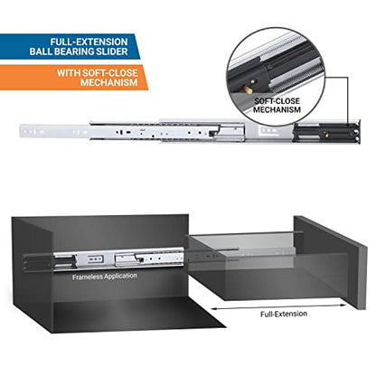 5 Pairs of 18" Rok Hardware Soft Close Drawer Slides, Full Extension, Ball Bearing, 100 lb Weight Capacity - Available in 12", 14", 16", 18", 20", 22" and 24" Lengths - size: 5 Pairs - 18 in.