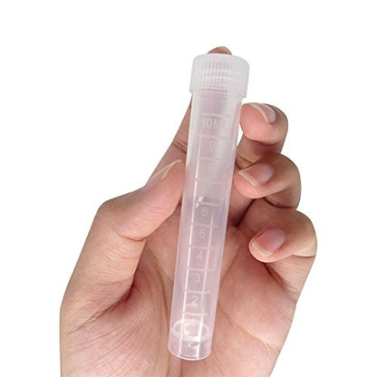 Honbay 12pcs 10ml Plastic Test Tubes Screw Cap Vial White Seal Cap Container