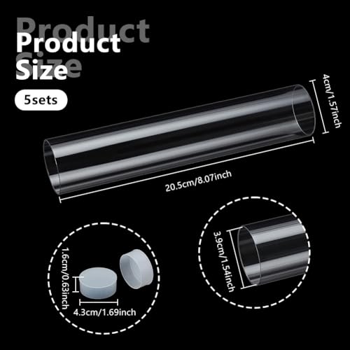 OLYCRAFT 5 Set Transparent Plastic Storage Tubes 1.6x8.1 Inch Test Bottle Organizers Boxes with Lid Plastic Transparent Hollow Tube Plastics Clear Hollow Tube for Beads Bath Salt Wedding Storage - size: 1.6x8.1 Inch