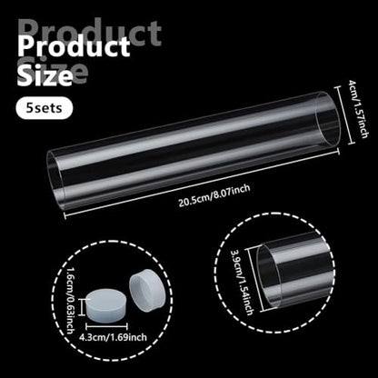 OLYCRAFT 5 Set Transparent Plastic Storage Tubes 1.6x8.1 Inch Test Bottle Organizers Boxes with Lid Plastic Transparent Hollow Tube Plastics Clear Hollow Tube for Beads Bath Salt Wedding Storage - size: 1.6x8.1 Inch