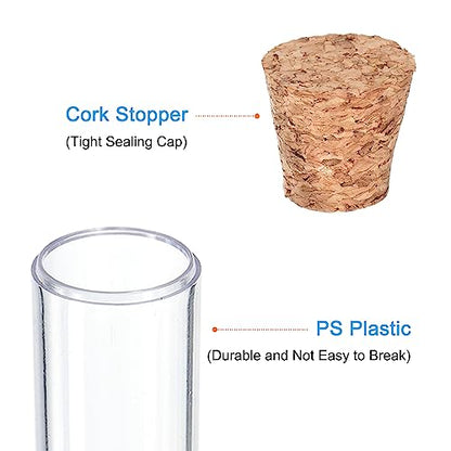 PATIKIL 6ml Plastic Test Tubes with Cork Stoppers, 20Pcs 78x13mm Tubes for Scientific Party Decoration Candy Bead Storage Bath Salt Lab Use, Clear - size: 78x13mm