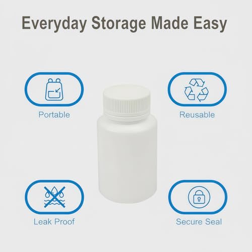 50PCS White Empty Solid Plastic Bottle Case Holder Container Vials Box with Screw Cap for Powder Sample Storage (50ml/1.67oz)