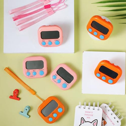 Weewooday 24 Pcs Digital Kitchen Timer Magnetic LCD Alarm, Pink, Orange - color: Pink, Orange
