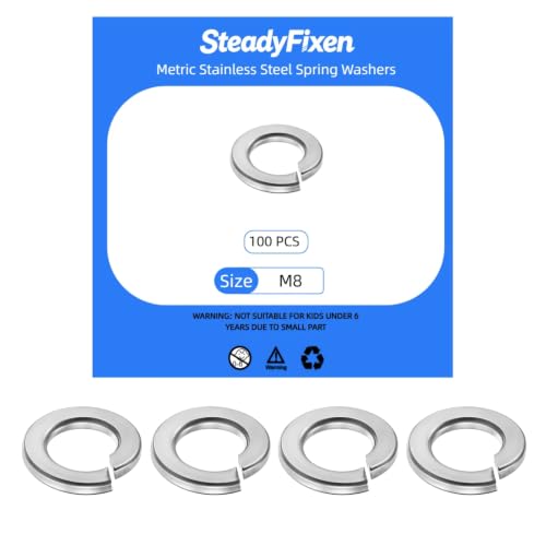 100Pcs M8 Silver 304 Stainless Steel Split Spring Lock Washers for Bolts Screws - size: M8 100PCS