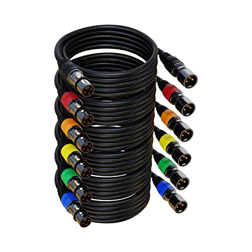 XLR Cables, XLR Microphone Cable 25 ft 6 Pack, Gold-Plated 3-pin XLR Speaker Cable Male to Female Balanced Mic Cable - color: Black, size: 25ft