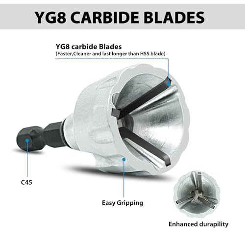 GMTOOLS Deburring External Chamfer Tool with YG8 Carbide Blade, Deburring Drill Bit Set, Remove Burr Tools with Quick Release Shank, Repair Tools for Damaged Bolts Fits for 1/8"- 3/4" (3mm-19mm)