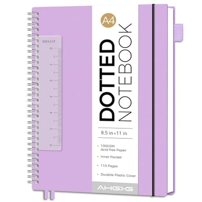 AHGXG Dotted Journal, Grid Spiral Notebook, 110 Pages, A4 (8.5" x 11") - color: Purple, style: A4-Dotted