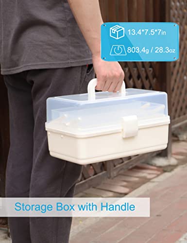 3 Layer Multipurpose Storage Box White Tackle Box Organizer - Craft Organizer with Handle, Portable Art Supplies Case, Medicine First Aid Box, Sewing & Tool Organizer with Divided Trays