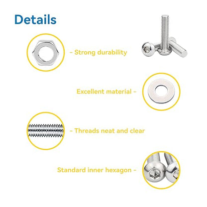 660 Pcs M2 Screws Assortment Kit, M2x4mm/6mm/8mm/10mm/12mm/16mm, Metric Hex Button Head Socket Cap Screws Nuts Washers Kit with Wrench, 304 Stainless Steel - size: M2 660 Pcs