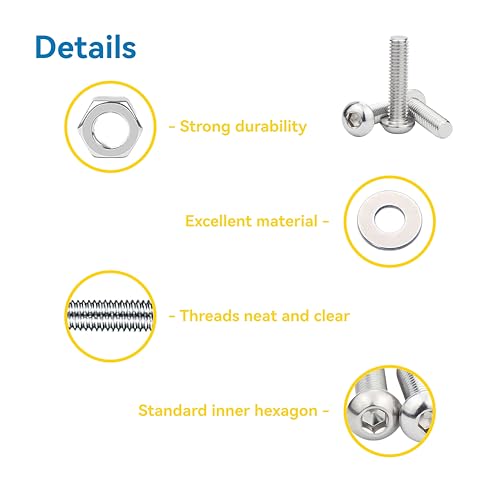 330 Pcs M4 Screws Assortment Kit, M4x6mm/8mm/10mm/12mm/16mm/20mm/25mm/30mm, Metric Hex Button Head Socket Cap Screws Nuts Washers Kit with Wrench, 304 Stainless Steel - size: M4 330 Pcs