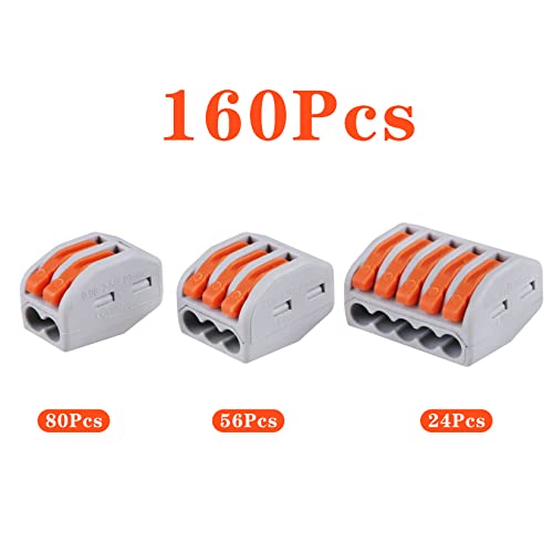 160 PCS Lever Wire Electrical Connectors Nuts Assortment Kit with 28-12 AWG, Multiple Stud2/3/5 Conductor Combination Compact, Electrical Insulated Terminals, Quick Disconnect Splicing (Pack of 2) - size: 160 PCS (Pack of 2)