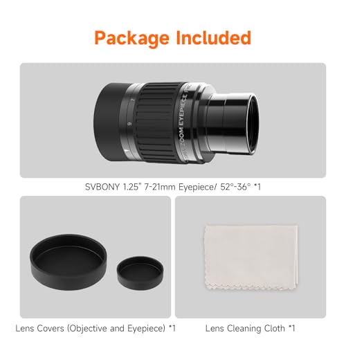 SVBONY SV135 1.25” Telescope Eyepiece, 7-21mm Zoom Eyepiece, 36-52° FOV - size: 36-52°