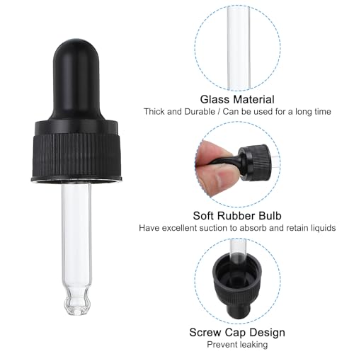 PATIKIL Glass Eye Dropper Caps, 6 Pcs Plastic Glass Dropper Closure Top for 5ml(1/6oz) Essential Oils Bottle, Perfume, Lab Experiments, Black - size: 5ml