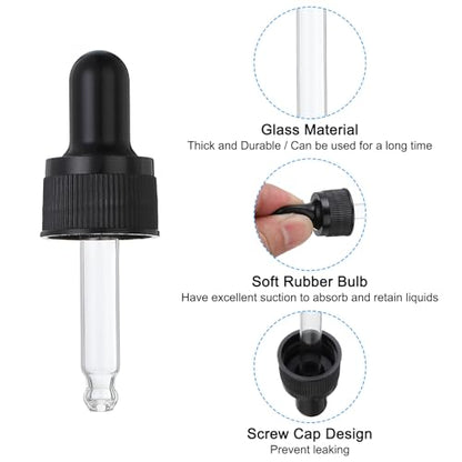 PATIKIL Glass Eye Dropper Caps, 6 Pcs Plastic Glass Dropper Closure Top for 5ml(1/6oz) Essential Oils Bottle, Perfume, Lab Experiments, Black - size: 5ml