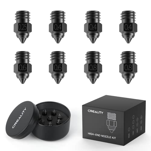 Official Creality High-end Hardened Steel MK8 Nozzles 8PCS, High-Temperature Wear Resistant Compatible with Ender 3/Ender 3 V2/Ender 3 Pro/Ender 3 Max/Ender 5 Series and CR 10 Series