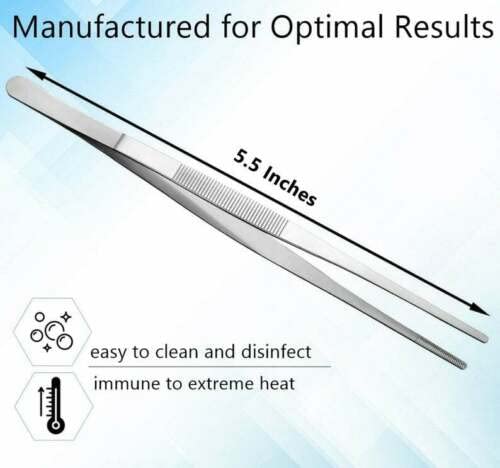 Precision Blunt Serrated Tips Stainless Steel Thumb Forceps Tweezers 5.5" (14 cm), Comfortable Ridged Handle