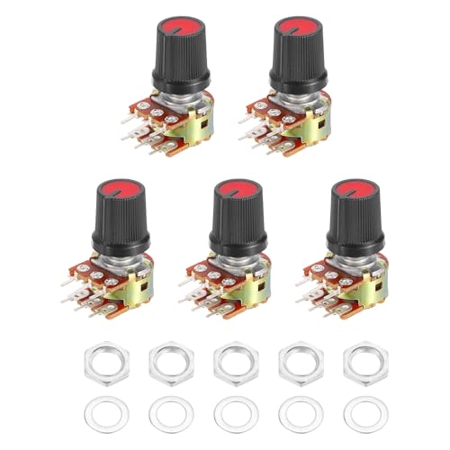 MECCANIXITY 5Set WH148 B1K Ohm Potentiometer Kit, 6-Pin 15mm Shaft Red - color: Black/Red, style: B1K