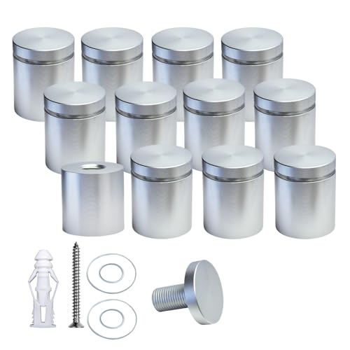 Pack of 12 Aluminum Standoff Screws Wall Sign Standoff Mounting Hardware Standoff Mounts for Acrylic Picture Frame (12, Satin Chrome, 1" x 1“) - color: Satin Chrome, size: 1" x 1“