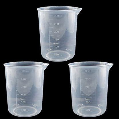 Waziaqoc 250ml-300ml Plastic Graduated Beaker, Transparent, 3 Pack - color: 3pcs, size: 250-300 ml