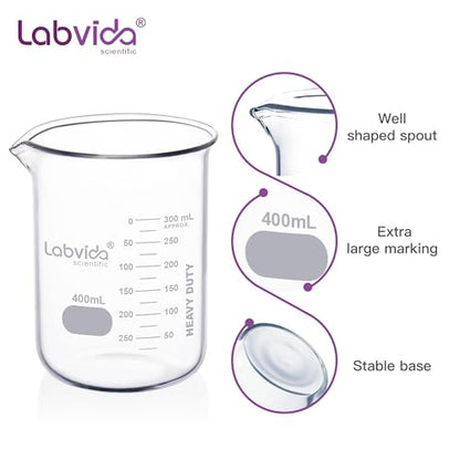 6pcs 400ml 3.3 Borosilicate Glass Thick Beakers, LVA029 - style: 6pcs of Vol.400ml