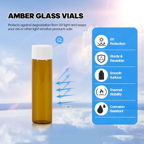 12PCS 20ml Amber Glass Small Vials with White Screw Caps & Plastic Stoppers - color: AMBER, size: 20ml