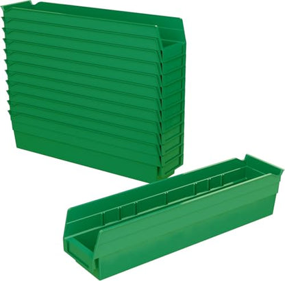 Akro-Mils 30128 Plastic Nesting Shelf Bin Box, (18-Inch x 4-Inch x 4-Inch), Green, (12-Pack) - color: Green