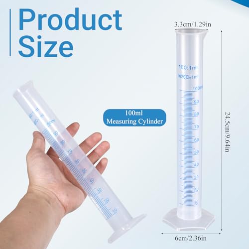 3 Pcs 100ml Plastic Graduated Cylinder Set Transparent Plastic Graduated Cylinder Bule Measuring Lines Graduateds Cylinders