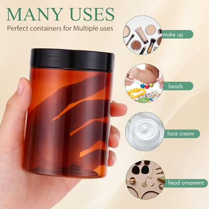Patelai 4 Pcs Plastic Jars with Lids, Amber, 10 oz, Wide Mouth - color: Amber, size: 10 oz
