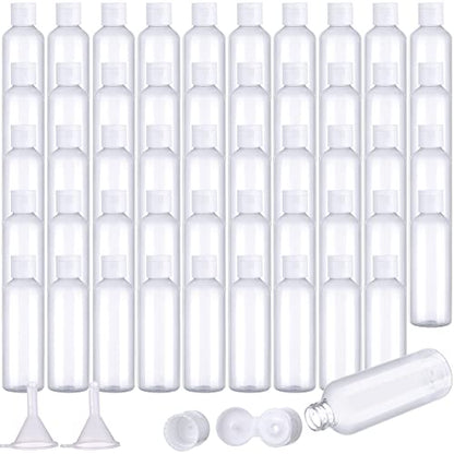 50 Pcs 3.4 oz Clear Plastic Travel Bottles with Flip Cap Funnels