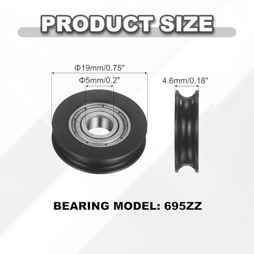 uxcell 20Pcs 695ZZ POM Pulley U-Groove Ball Bearing, 5x19x4.6mm, Black - color: Black, size: 5x19x4.6mm, 695ZZ