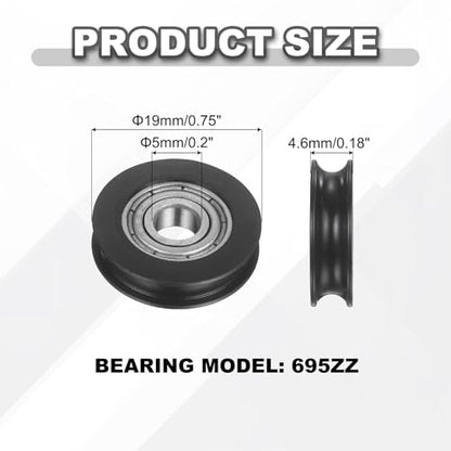 uxcell 20Pcs 695ZZ POM Pulley U-Groove Ball Bearing, 5x19x4.6mm, Black - color: Black, size: 5x19x4.6mm, 695ZZ