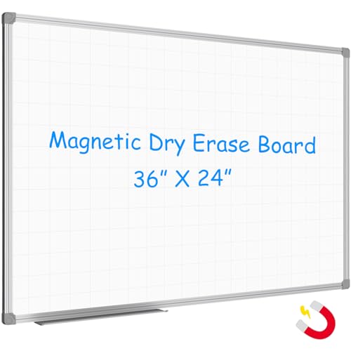 JILoffice Magnetic Dry Erase Planning Board, Grid Pattern White Board 36 x 24 Inch, Silver Aluminum Frame with Detachable Marker Tray for Office School and Home - color: Silver, size: 36"W x 24"H
