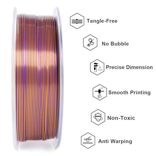 Geeetech Silk PLA Filament 1.75mm Silk Dual Color Filament, Coextrusion Dichromatic Metal-Like Shiny Consumable 1kg (2.2lbs) 1 Spool, Dimensional Accuracy +/- 0.02 mm, Gold Purple - color: 1kg Dual Color Gold-purple