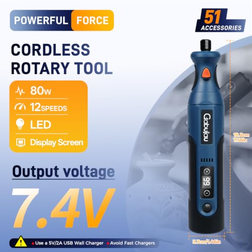 Cordless Rotary Tool Kit Mini, 7.4V 12-Speed Power USB Rechargeable - color: Blue