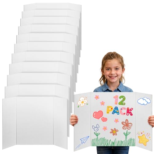 Cosweet 12 Pack Small Trifold White Poster Board 24" x 16" - size: 24x16in