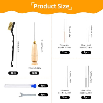 3D Printer Nozzle Maintenance Kit,3D Printer Nozzle Cleaning Kit Includes Handle Cleaning Needle,Diameter 1.6mm,10 Stainless Steel Nozzles Cleaning Needles with Storage Box,Copper Wire Brush & Wrench
