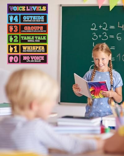 D24TIME Voice Level Chart for Classrooms - 11.2‘’x16.5'' Waterproof Classroom Rules Poster Noise Levels Educational Sign Teacher Must Haves for Classroom Elementary Back to School Teachers Supplies - color: Attractive