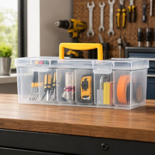 7pc Hardware Organizer Box with 6 Removable Small Bins Plastic Compartment Tool Storage Case for Screws Nuts Bolts Nails Craft Supplies Portable Household Sorting Tray