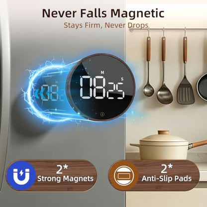Digital Magnetic Kitchen Timer & Stopwatch with LED Display, Woodgrain - color: Deep Woodgrain