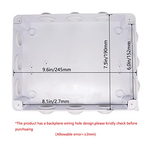 Zulkit Junction Box ABS Plastic Dustproof Waterproof IP65 Universal Electrical Boxes Project Enclosure White 10 x 7.9 x 4.7 inch (255 x 200 x 120mm) - size: 10" x 7.9" x 4.7"