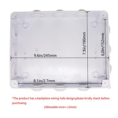 Zulkit Junction Box ABS Plastic Dustproof Waterproof IP65 Universal Electrical Boxes Project Enclosure White 10 x 7.9 x 4.7 inch (255 x 200 x 120mm) - size: 10" x 7.9" x 4.7"