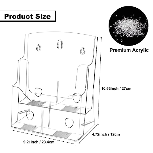 2 Pack Acrylic Brochure Holder 8.5 x 11, 2 Tier Brochure Display Stand with Removable Divider for 4 x 9 inches Trifold Pamphlets, acrylic flyer holder 8.5 x 11 Stands for Flyer, Pamphlet, Magazine
