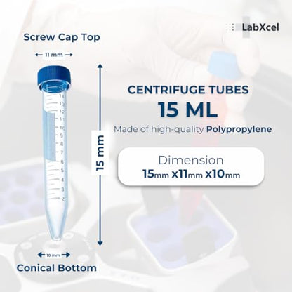 Polypropylene Conical Centrifuge Tubes - Plastic Test Tubes with Caps, Printed Graduation, Sterile, Blue Flat Screw Caps, for Medical and Laboratory Use (50, Conical 15ml) - size: Conical 15ml