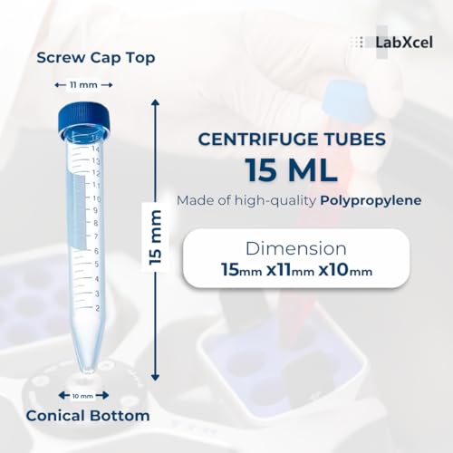 Polypropylene Conical Centrifuge Tubes - Plastic Test Tubes with Caps, Printed Graduation, Sterile, Blue Flat Screw Caps, for Medical and Laboratory Use (50, Conical 15ml) - size: Conical 15ml